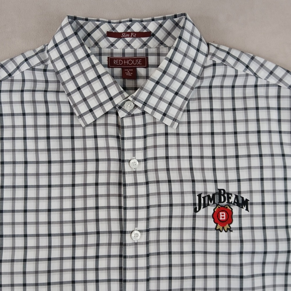 Redhouse Large Jim Beam Mens Shirt‎ Slim Button Down Long Sleeve 22x29 FLAWS